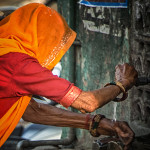 Lady washing her hands in Jaipur