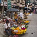 Street vendors selling  flowers for the daily Ganga Aarti in Varanasi